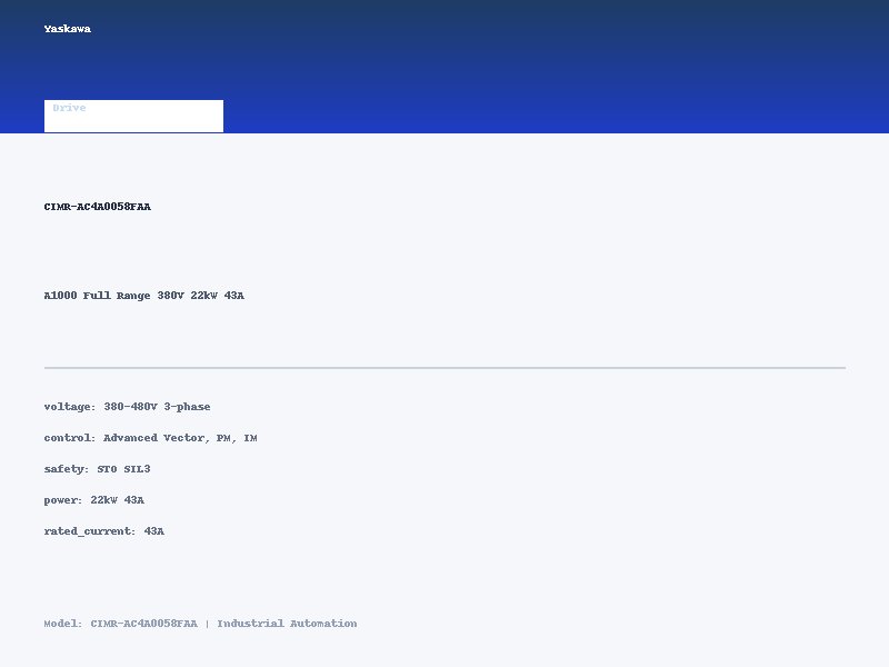 Yaskawa CIMR-AC4A0058FAA - A1000 Full Range 380V 22kW 43A